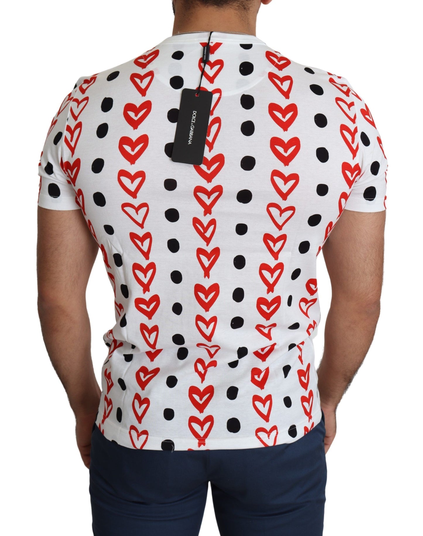 Dolce & Gabbana Chic White Cotton Tee with Heart Print