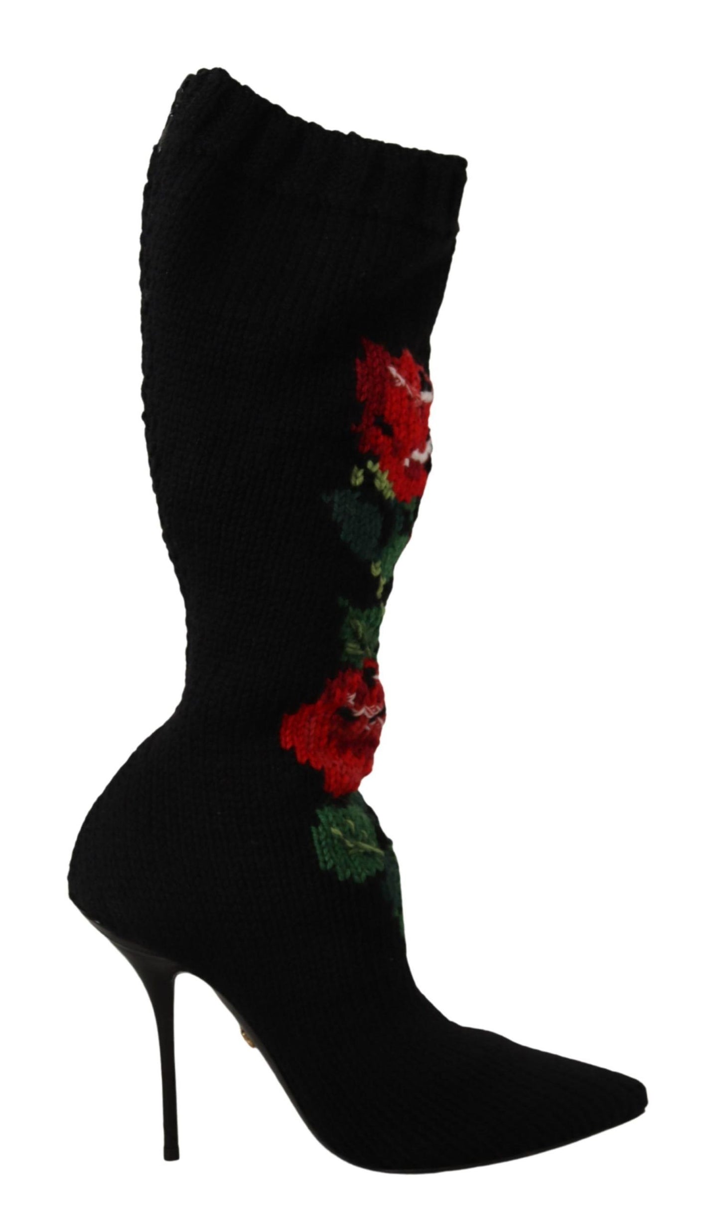 Dolce & Gabbana Elegant Sock Boots with Red Roses Detail