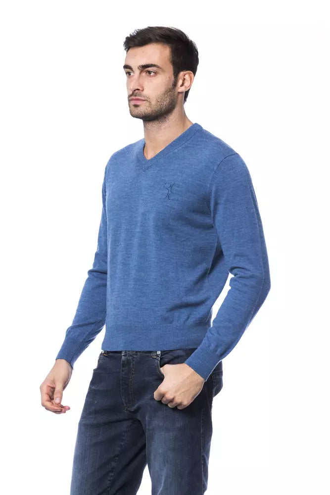 Billionaire Italian Couture Blue Merino Wool Men Sweater