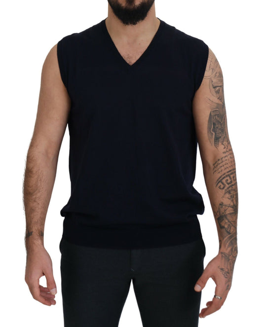 Paolo Pecora Milano Sleek Black V-Neck Sleeveless Tank