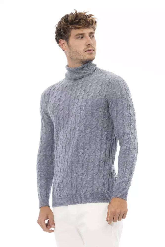 Alpha Studio Light Blue Wool Men Sweater