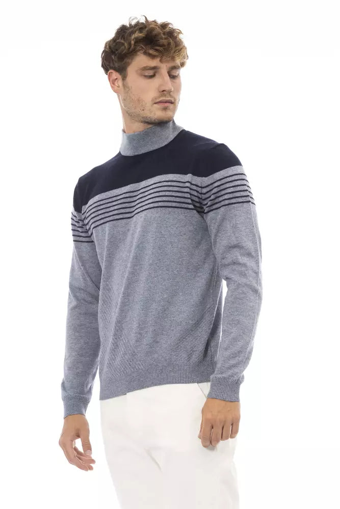 Alpha Studio Light Blue Wool Men Sweater