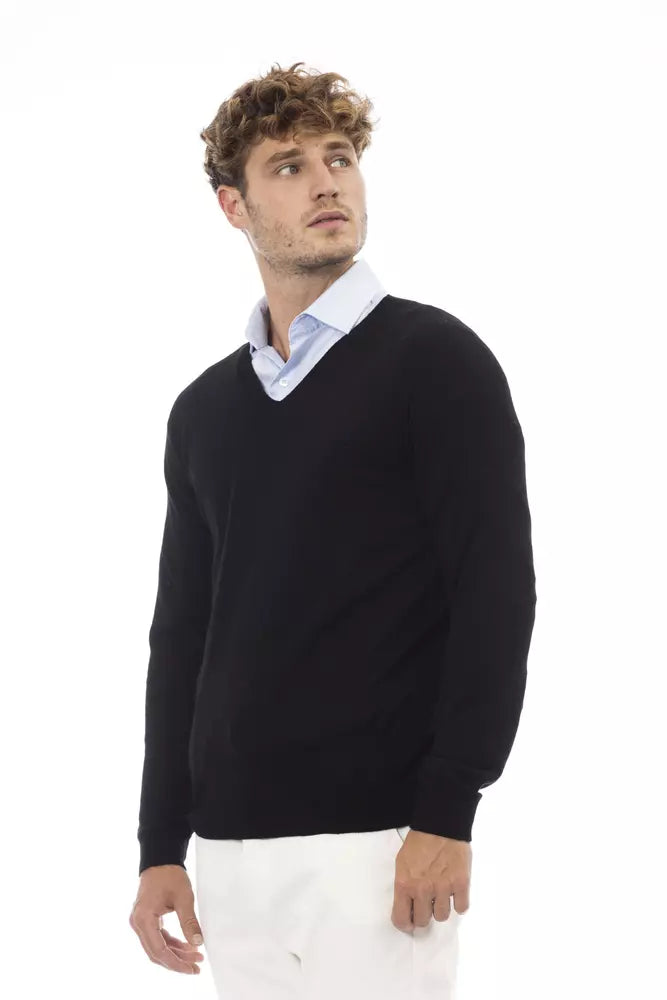 Alpha Studio Black Wool Men Sweater