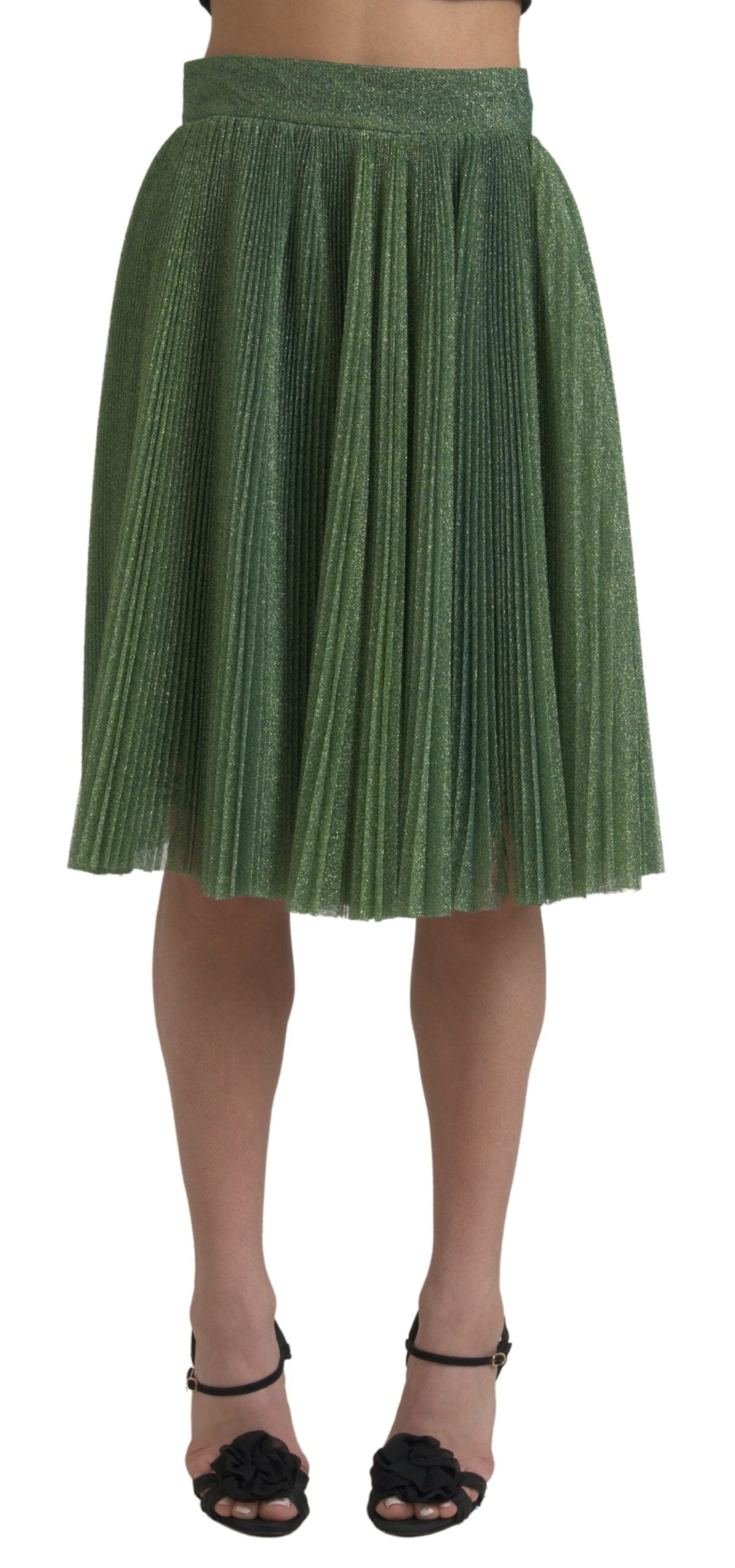 Dolce & Gabbana Enchanting Metallic Green Pleated A-Line Skirt