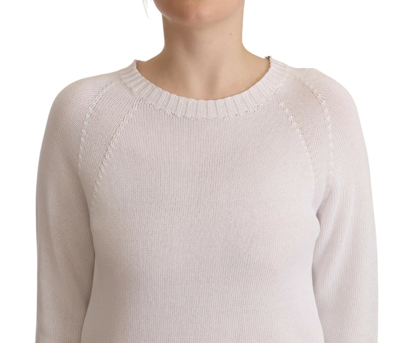 Alpha Studio Elegant White Cotton Pullover Sweater