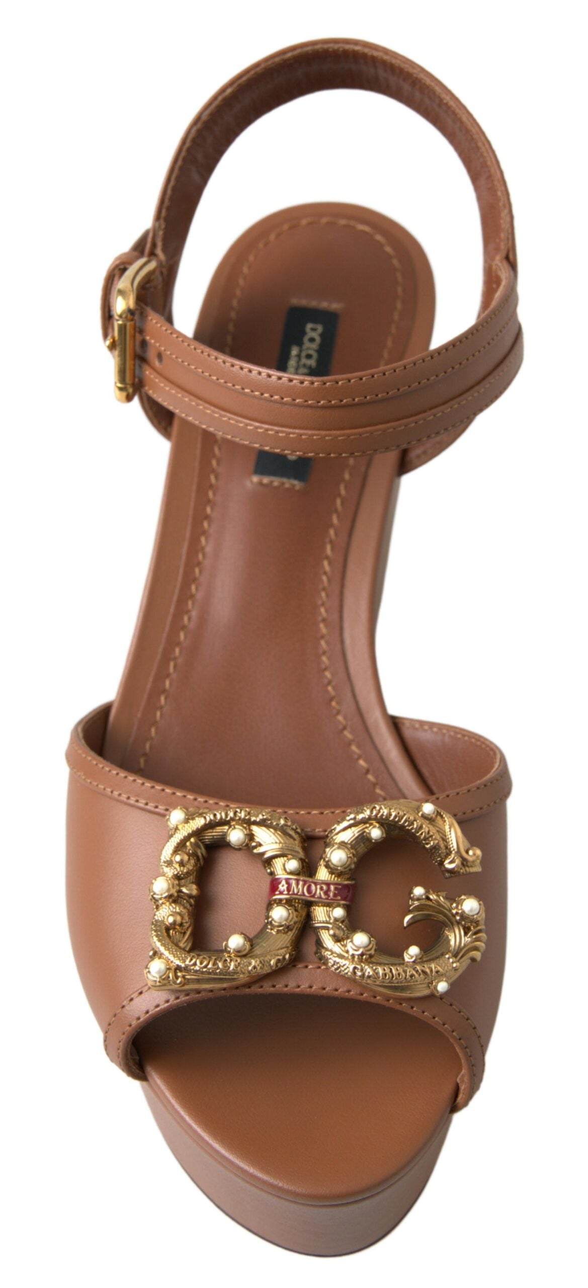 Dolce & Gabbana Chic Brown Leather Ankle Strap Wedges