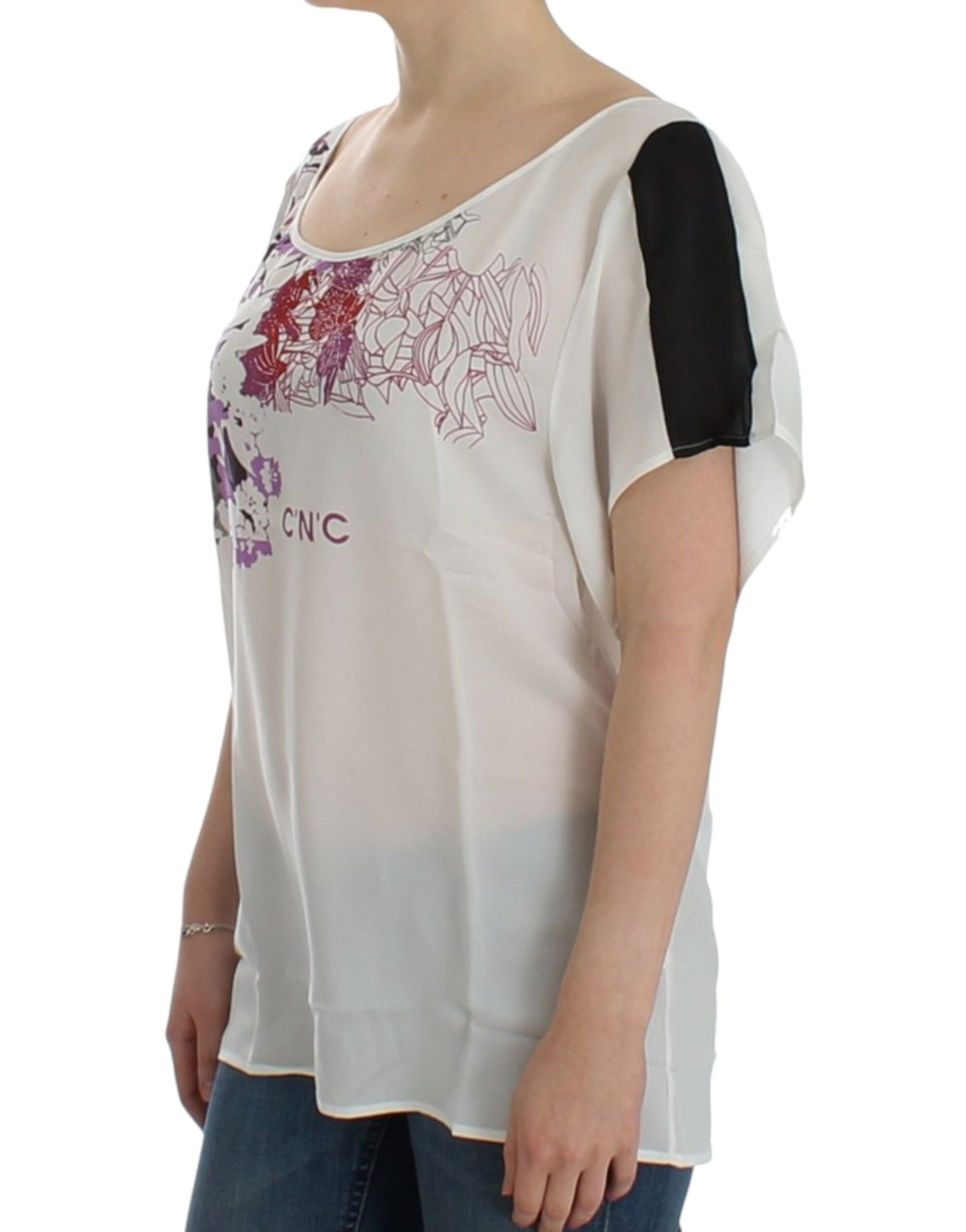 Costume National Chic White V-Neck Motive Print Tee