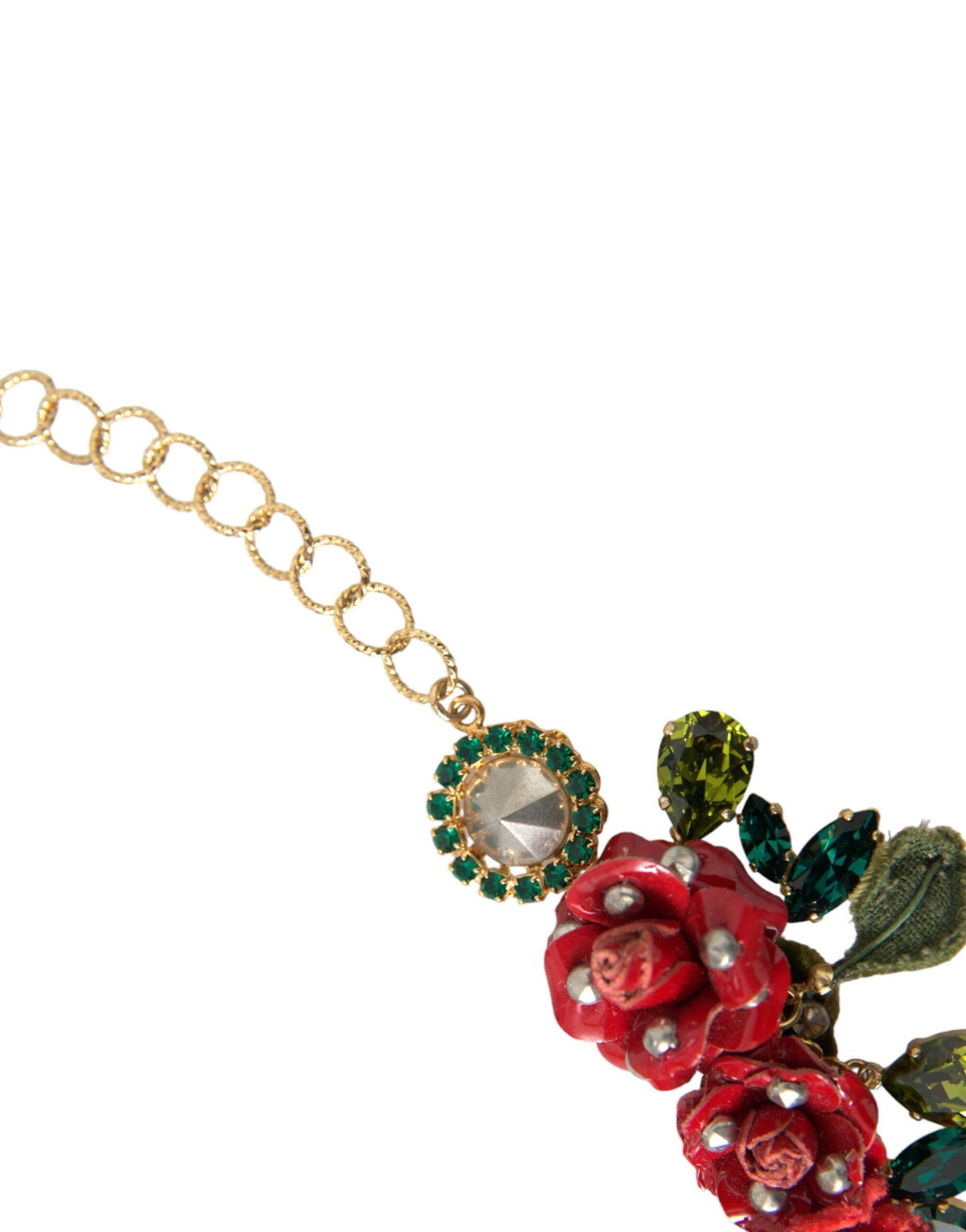 Dolce & Gabbana Gold Brass Link Chain Rose Petal Crystal Pendant Necklace