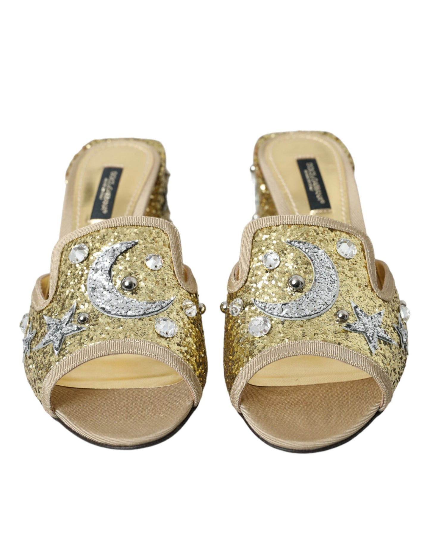 Dolce & Gabbana Gold Sequin Leather Heels Sandals Shoes