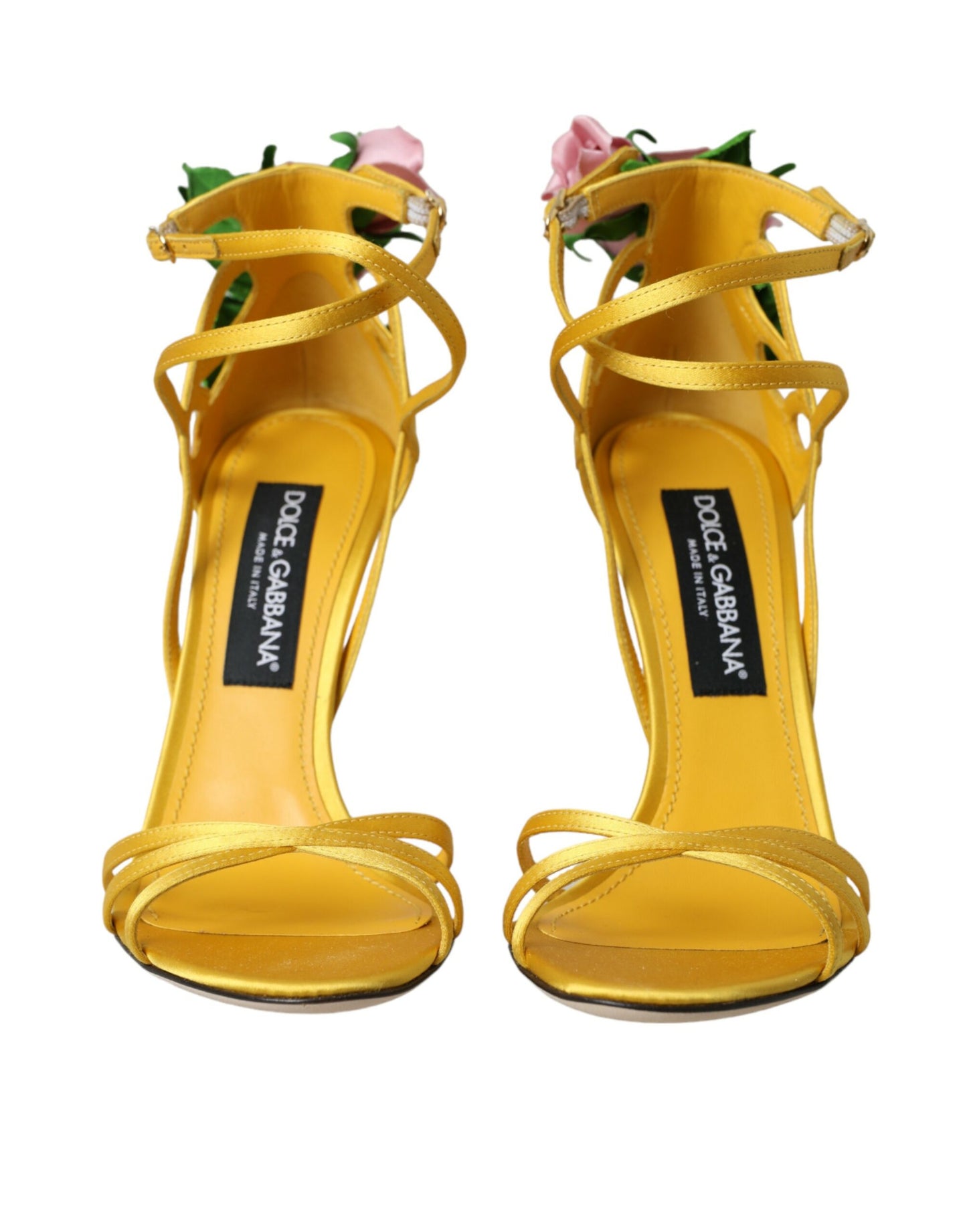 Dolce & Gabbana Yellow Flower Satin Heels Sandals Shoes