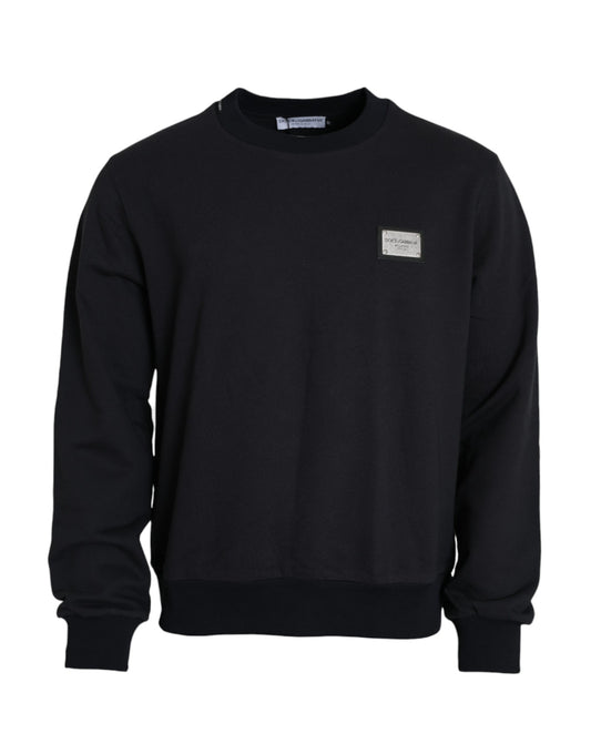 Dolce & Gabbana Dark Blue Cotton Logo Plaque Sweatshirt Sweater