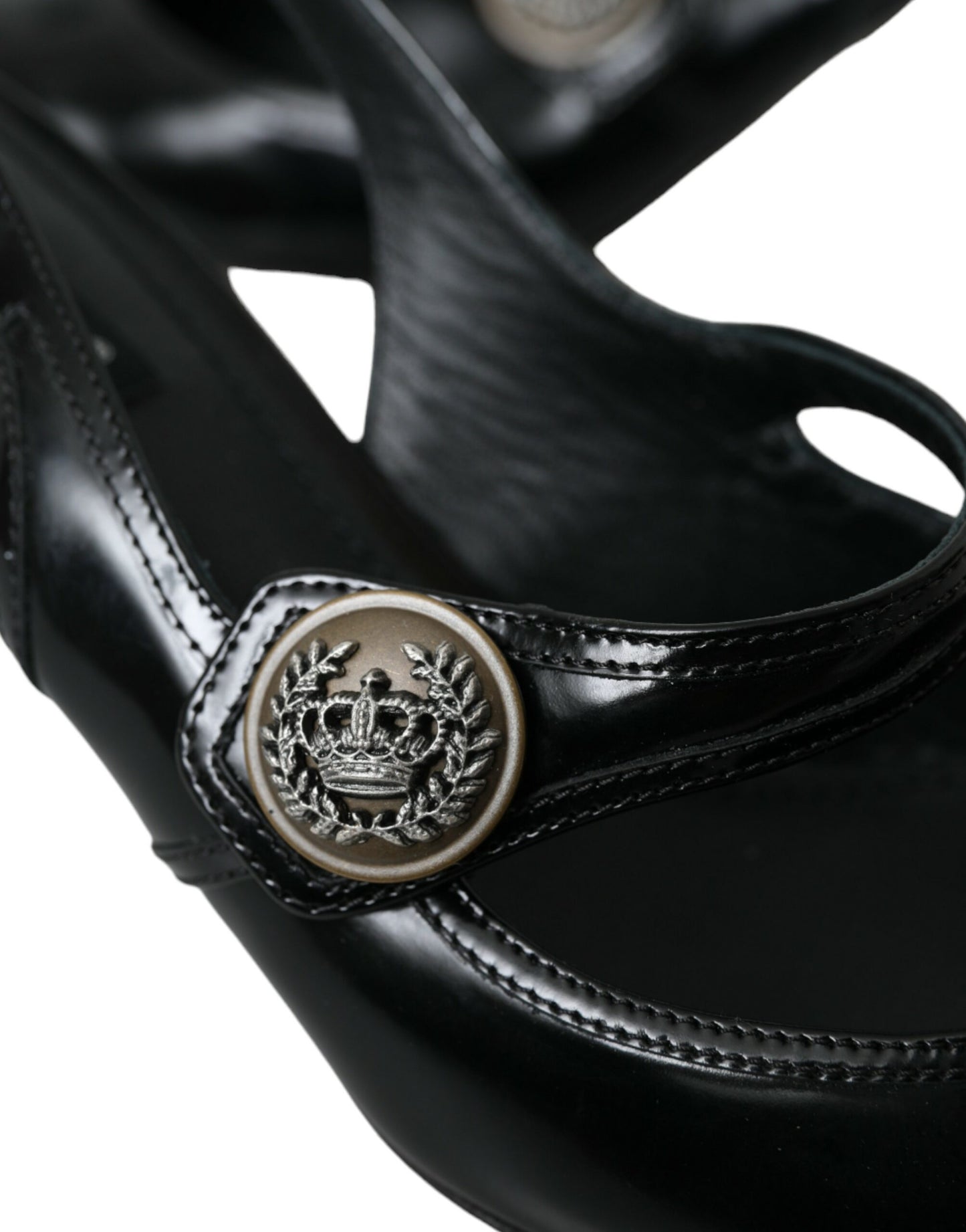 Dolce & Gabbana Black Leather Embellished Slingbacks Shoes