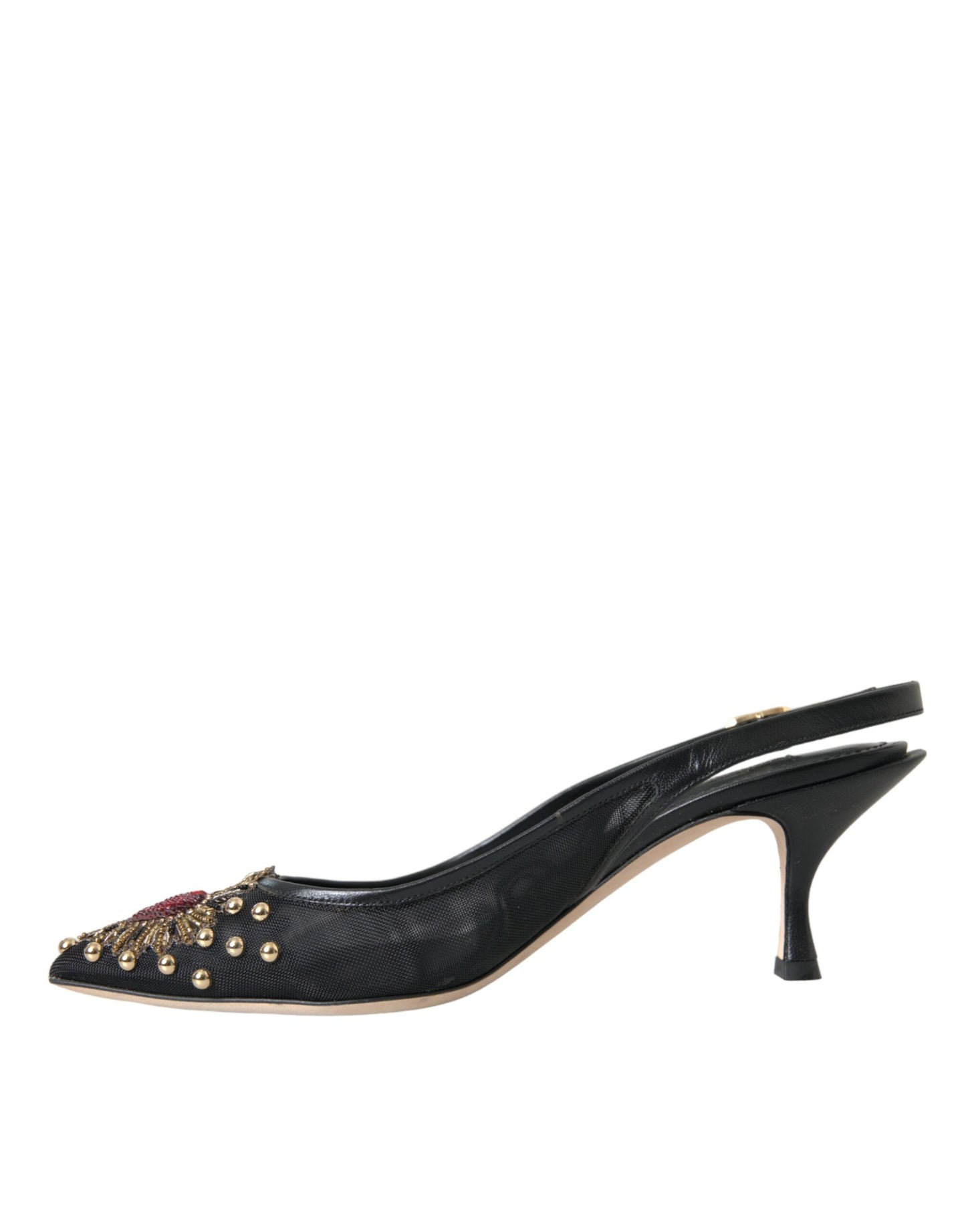 Dolce & Gabbana Black Mesh Embellished Heel Slingbacks Shoes