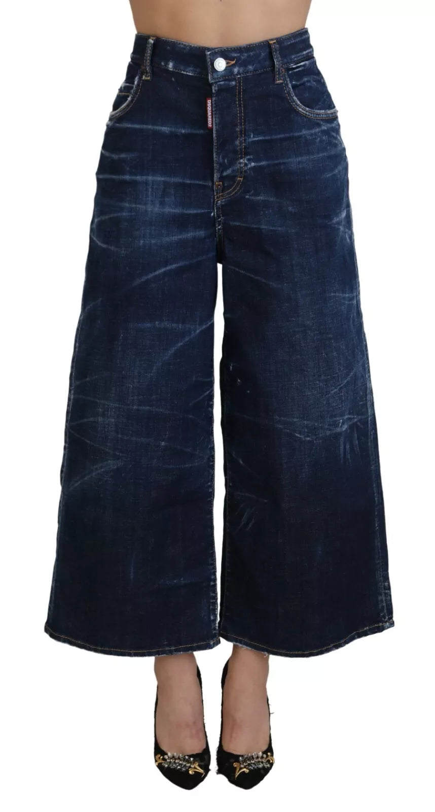 Dsquared² Blue Cotton High Waist Wide Leg Denim Jinny Jeans