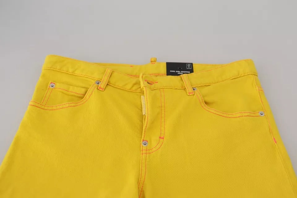 Dsquared² Yellow Cotton Low Waist Crop Denim Cool Girl Jeans