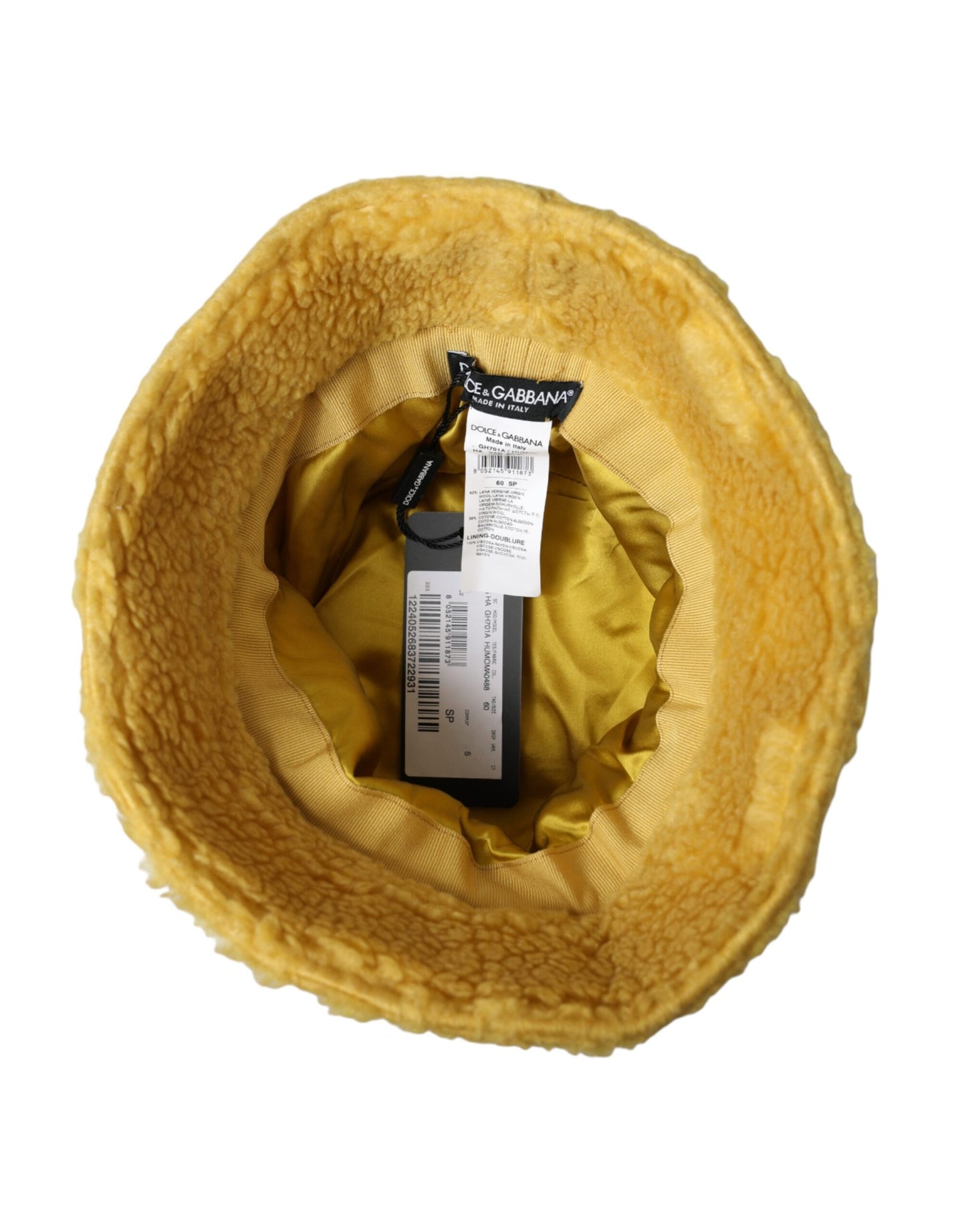 Dolce & Gabbana Yellow Fluffy Fleece Fur Bucket Hat Men