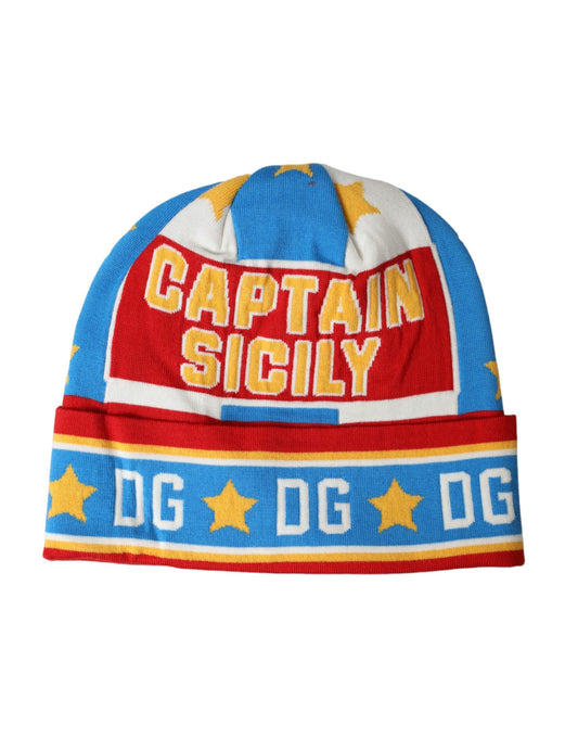 Dolce & Gabbana Multicolor DG Sicily Print Winter Beanie Hat