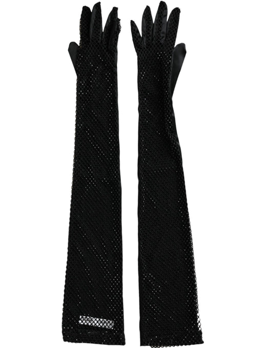 Dolce & Gabbana Women Black Mesh Net Elbow Length Gloves