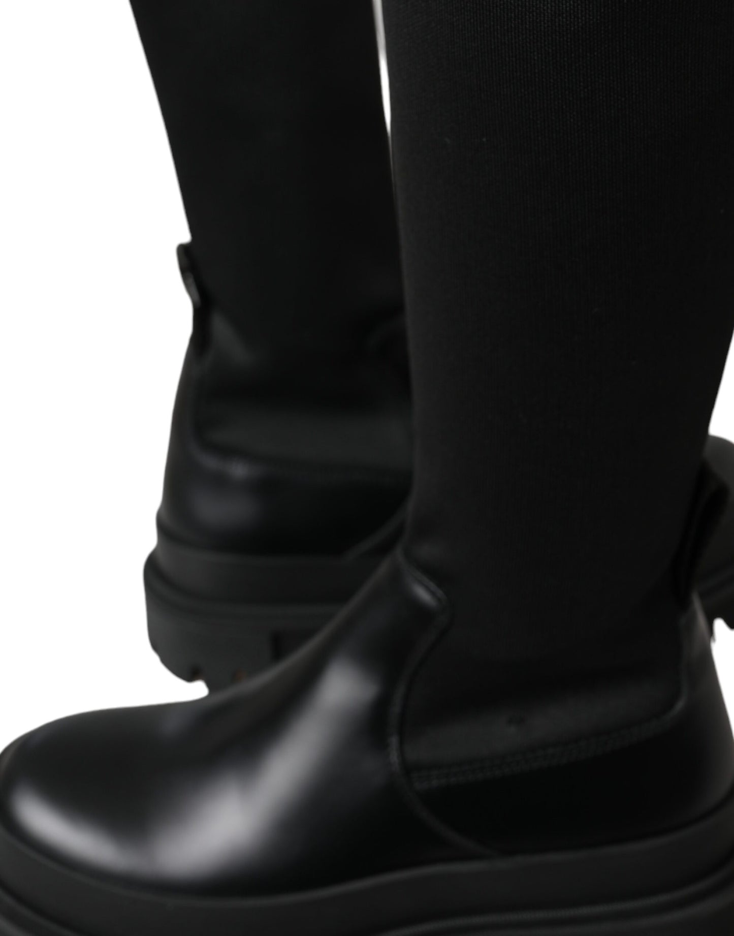 Dolce & Gabbana Black Leather Stretch Jersey Boots Shoes