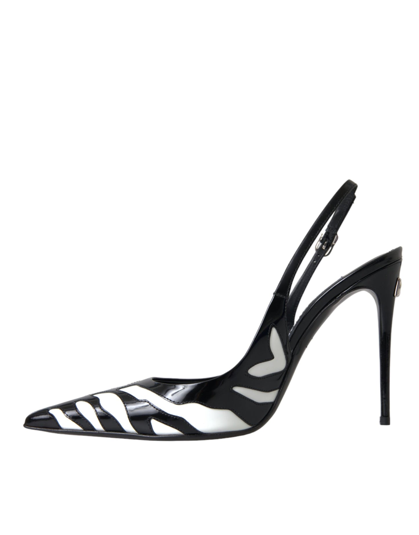 Dolce & Gabbana Black White Zebra Leather Slingback Shoes