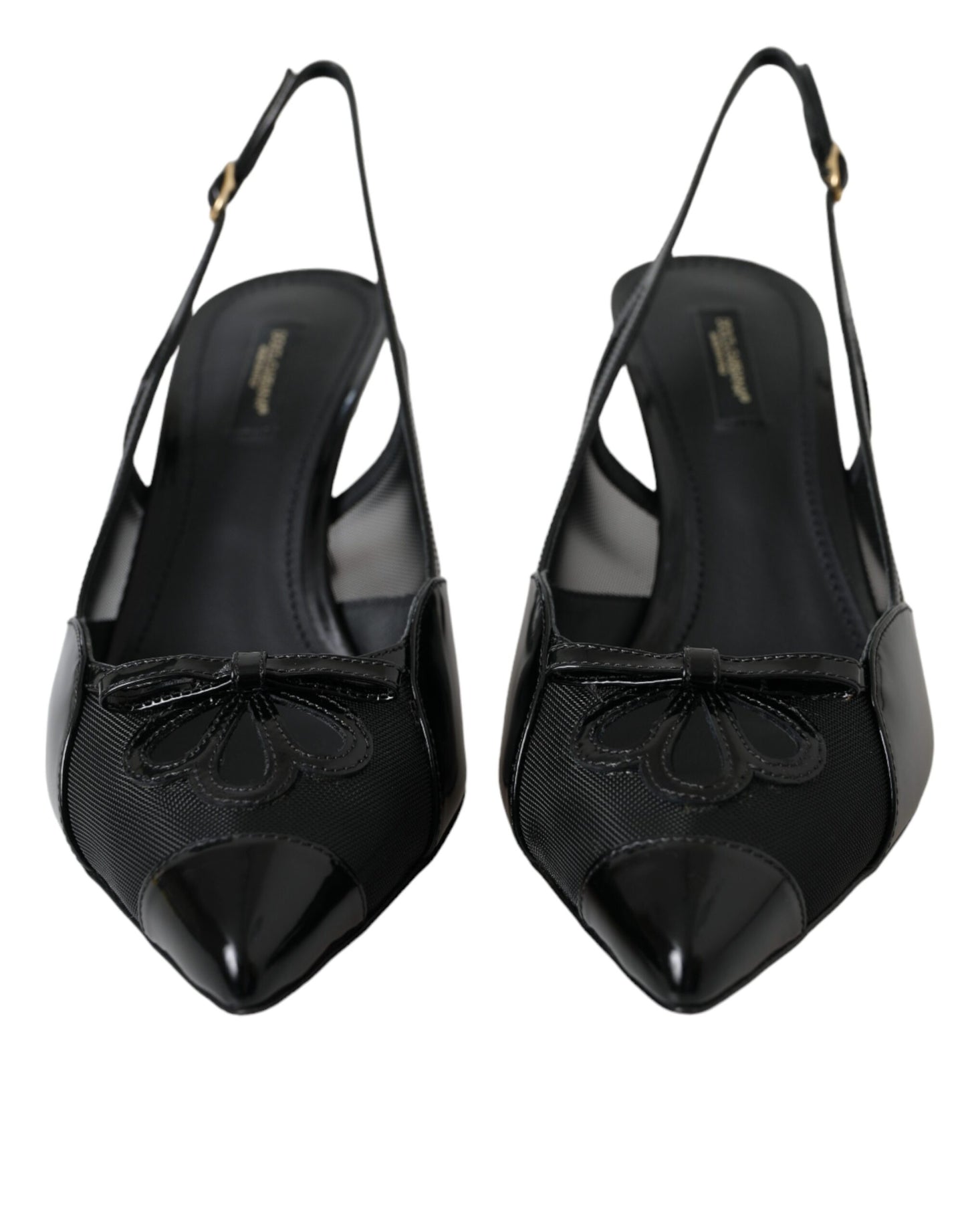 Dolce & Gabbana Black Leather Mesh High Heels Slingback Shoes