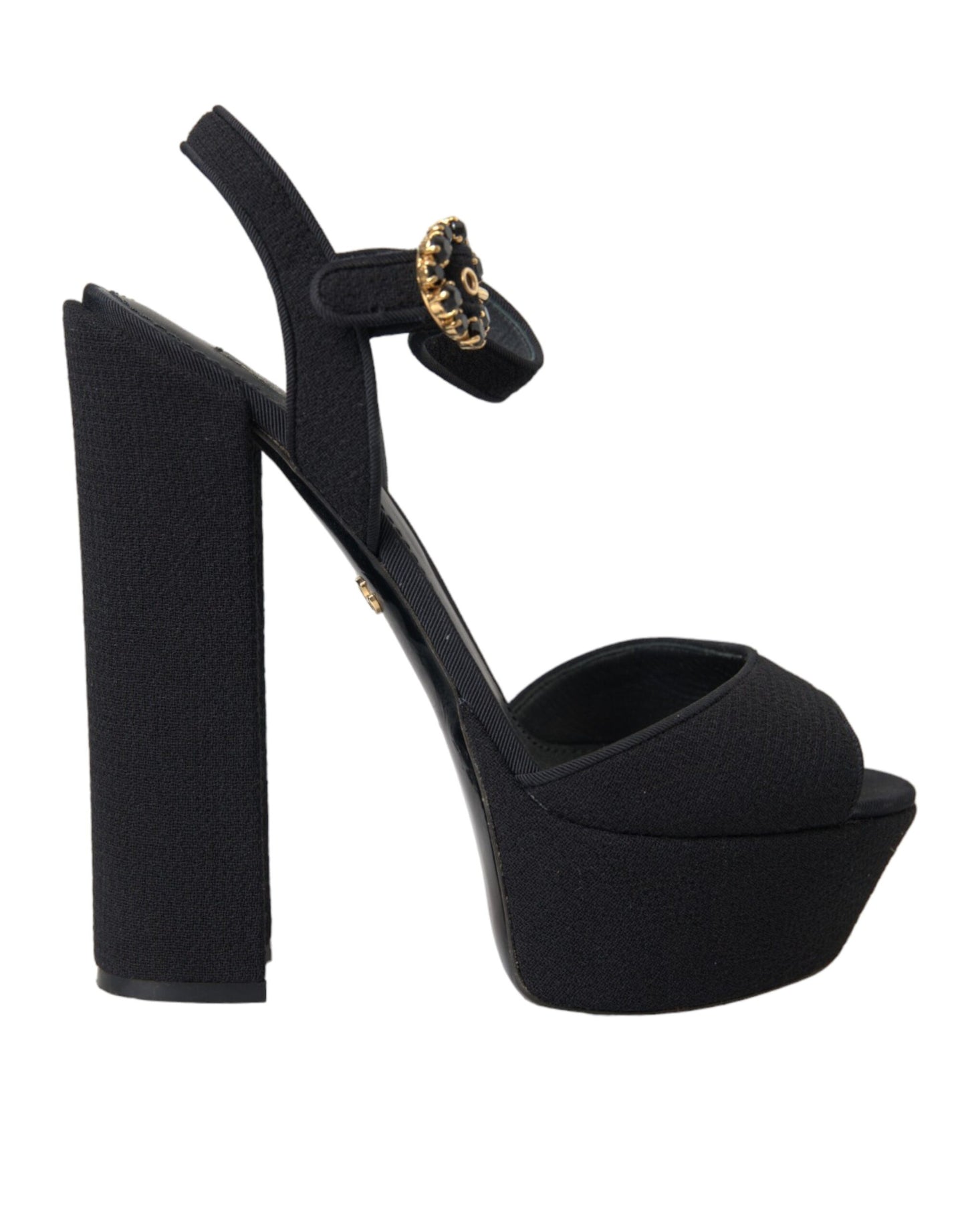 Dolce & Gabbana Black Leather Platform Heels Sandals Shoes