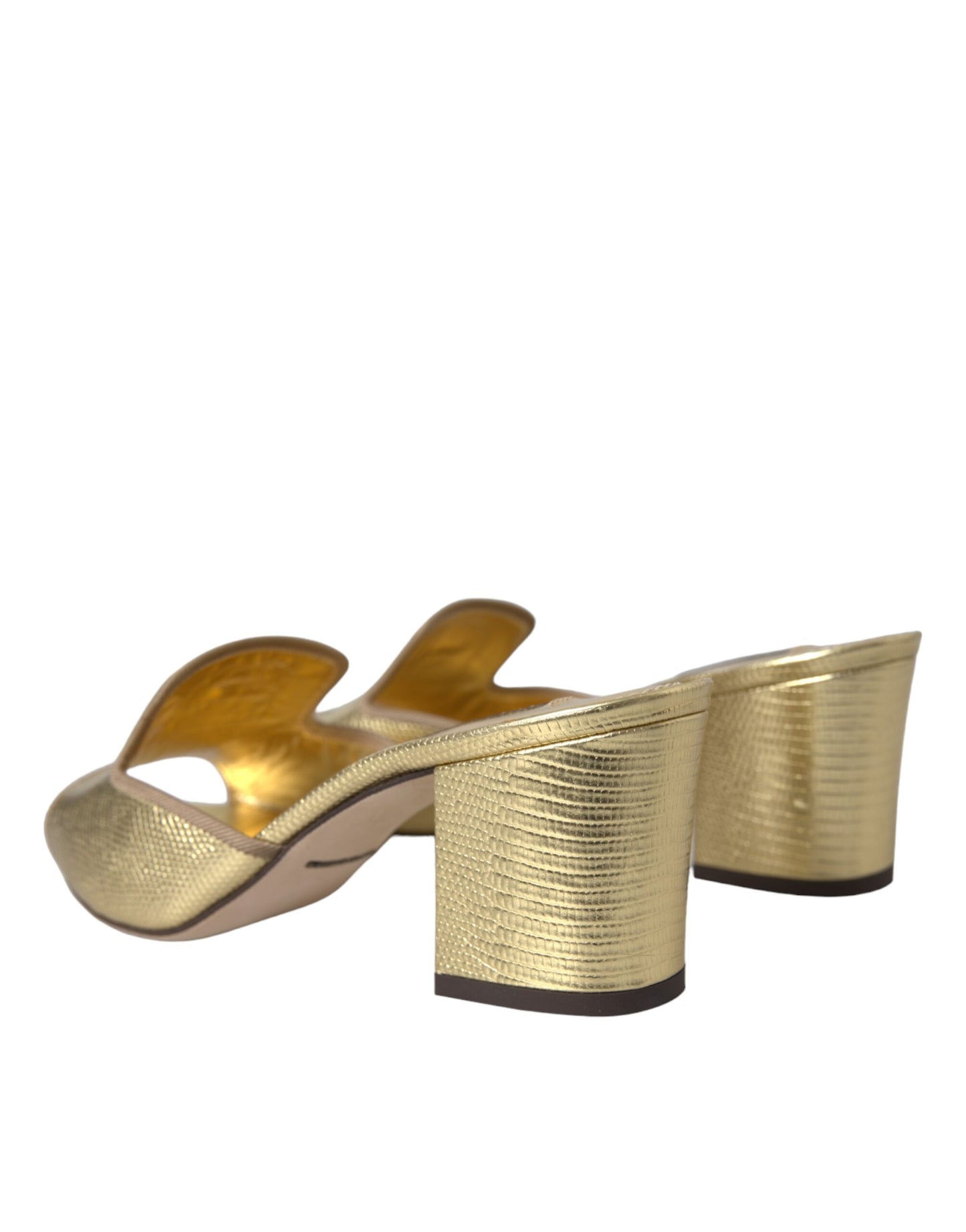 Dolce & Gabbana Gold Leather Slides Heels Sandals Shoes