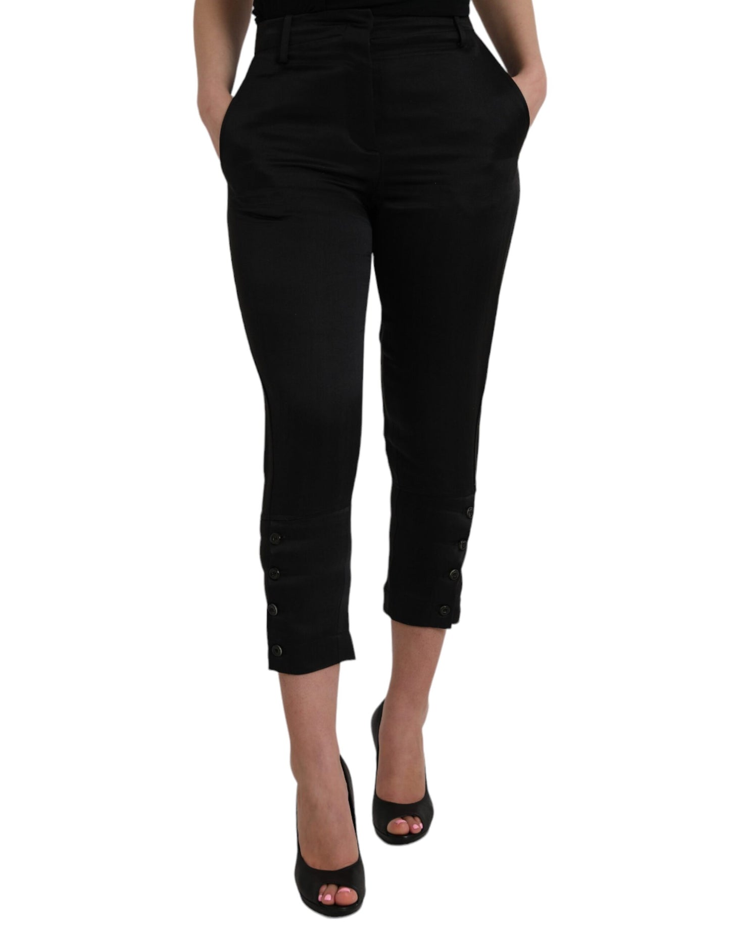 Ermanno Scervino Black High Waist Capri Cropped Pants