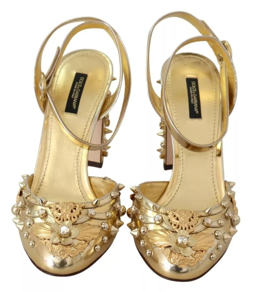 Dolce & Gabbana Gold Studs Vally Slingback Sandals Shoes