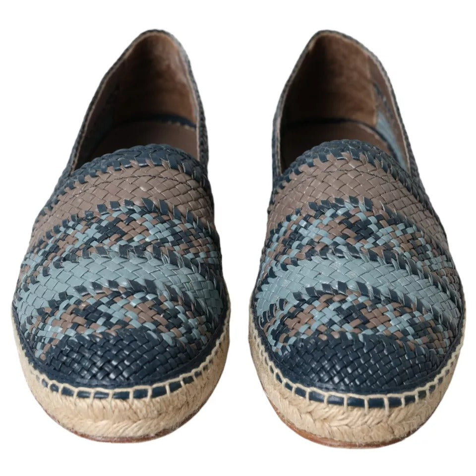 Dolce & Gabbana Blue Gray Woven Leather Buffalo Espadrille Shoes