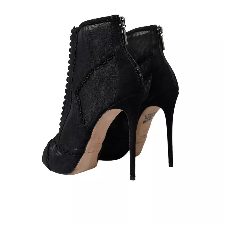 Dolce & Gabbana Black Tulle Stiletto Heels Short Boots Shoes