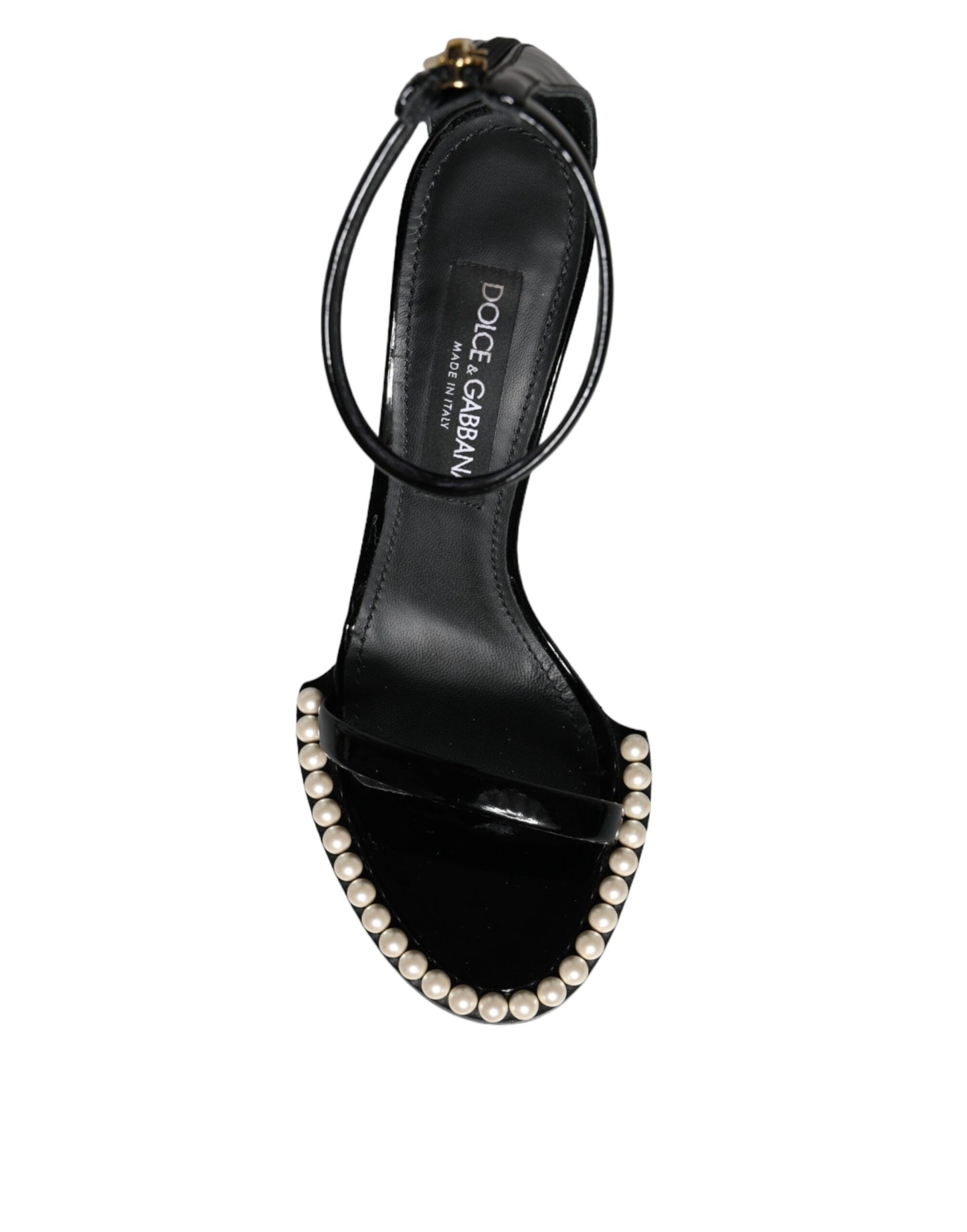 Dolce & Gabbana Black Keira Leather Faux Pearl Sandals Heels Shoes