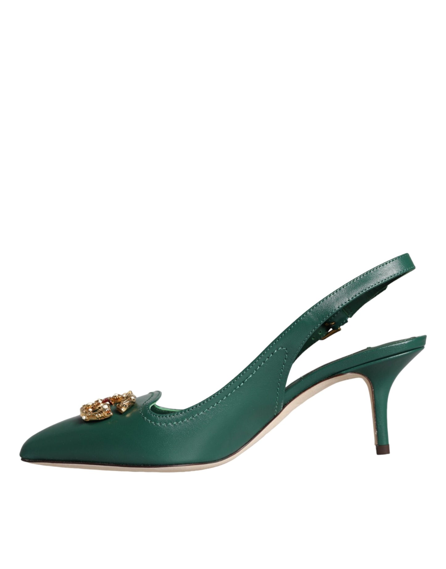 Dolce & Gabbana Dark Green DG Amore Leather Slingbacks Shoes