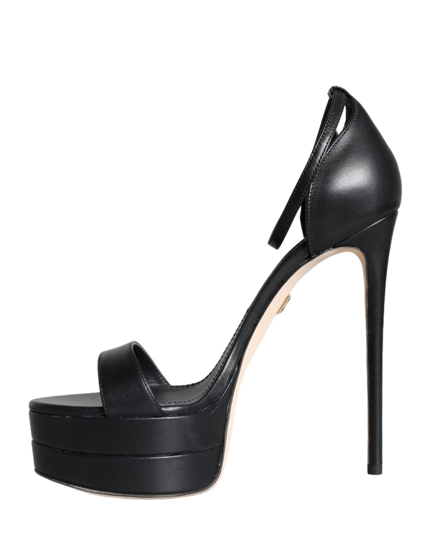 Dolce & Gabbana Black Lamb Leather Ankle Strap Sandals Shoes