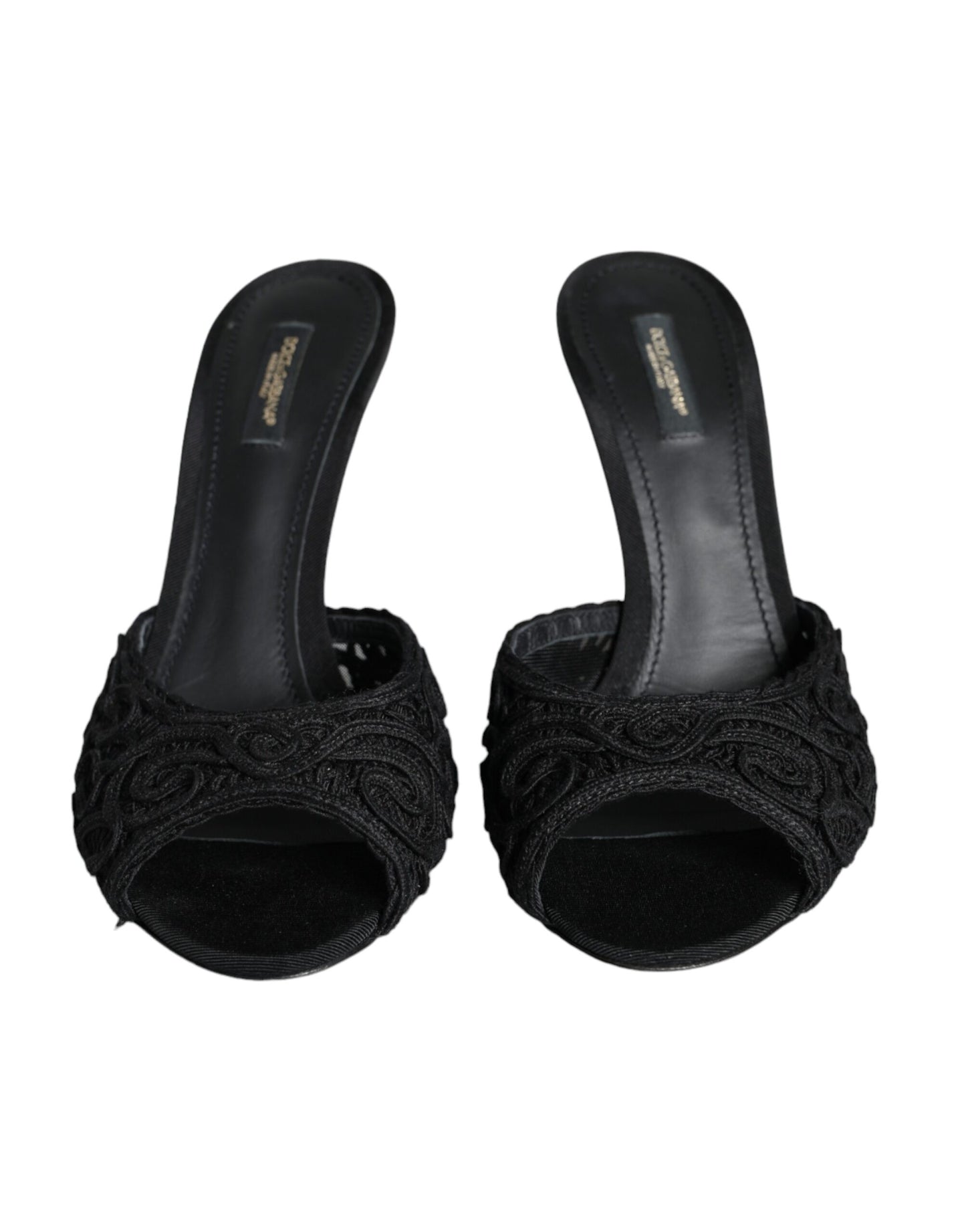 Dolce & Gabbana Black Keira Cordonetto Heels Slides Shoes