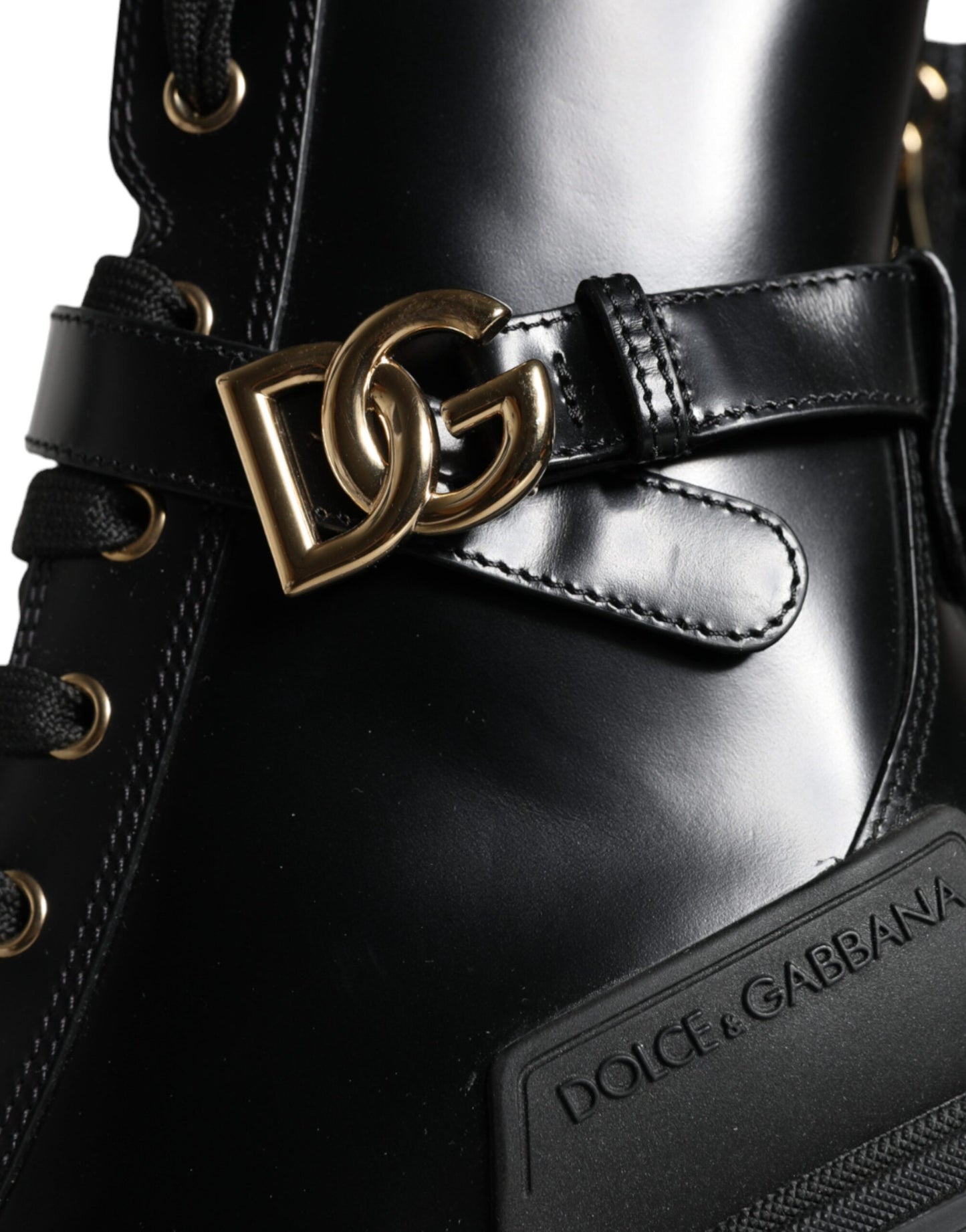 Dolce & Gabbana Black Calf Leather Logo Trekking Biker Boots Shoes