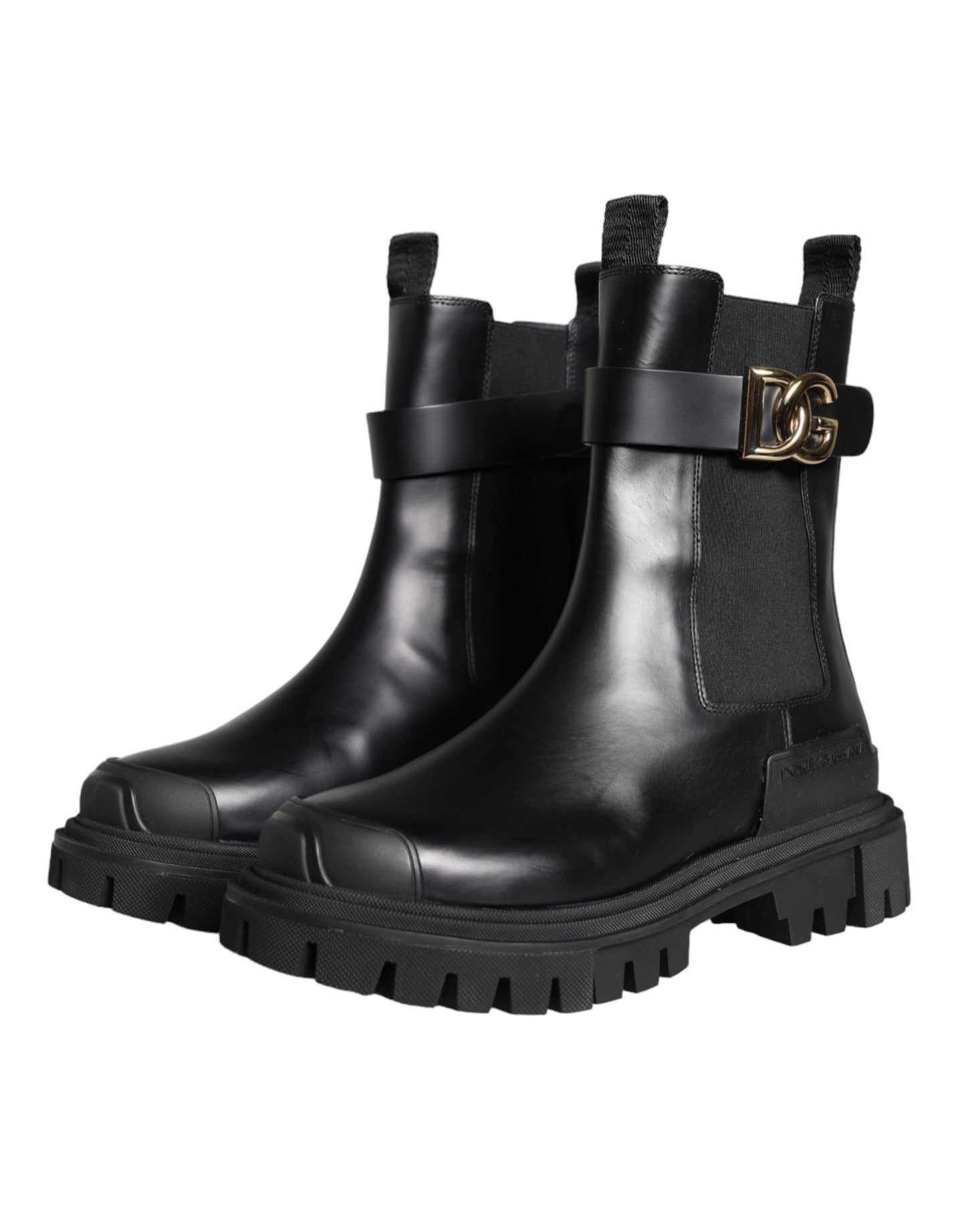 Dolce & Gabbana Black Leather Combat Mid Calf Boots Shoes