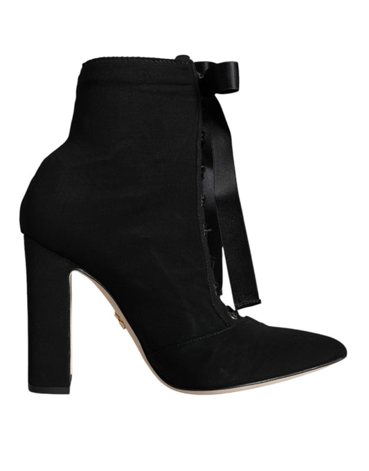 Dolce & Gabbana Black Jersey Stretch Ankle Booties Shoes