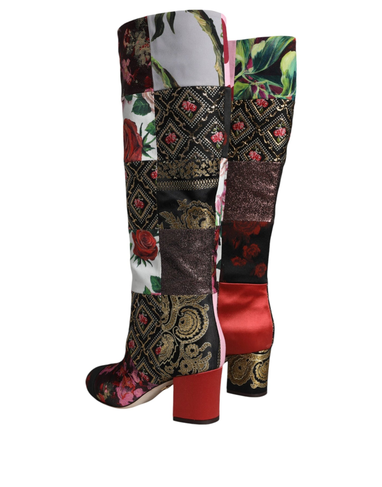 Dolce & Gabbana Multicolor Patchwork Print Heeled Boots Shoes