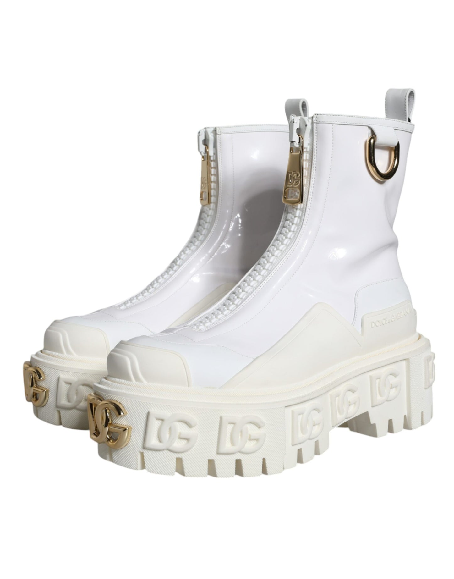 Dolce & Gabbana White Leather Rubber Logo Ankle Boots Shoes