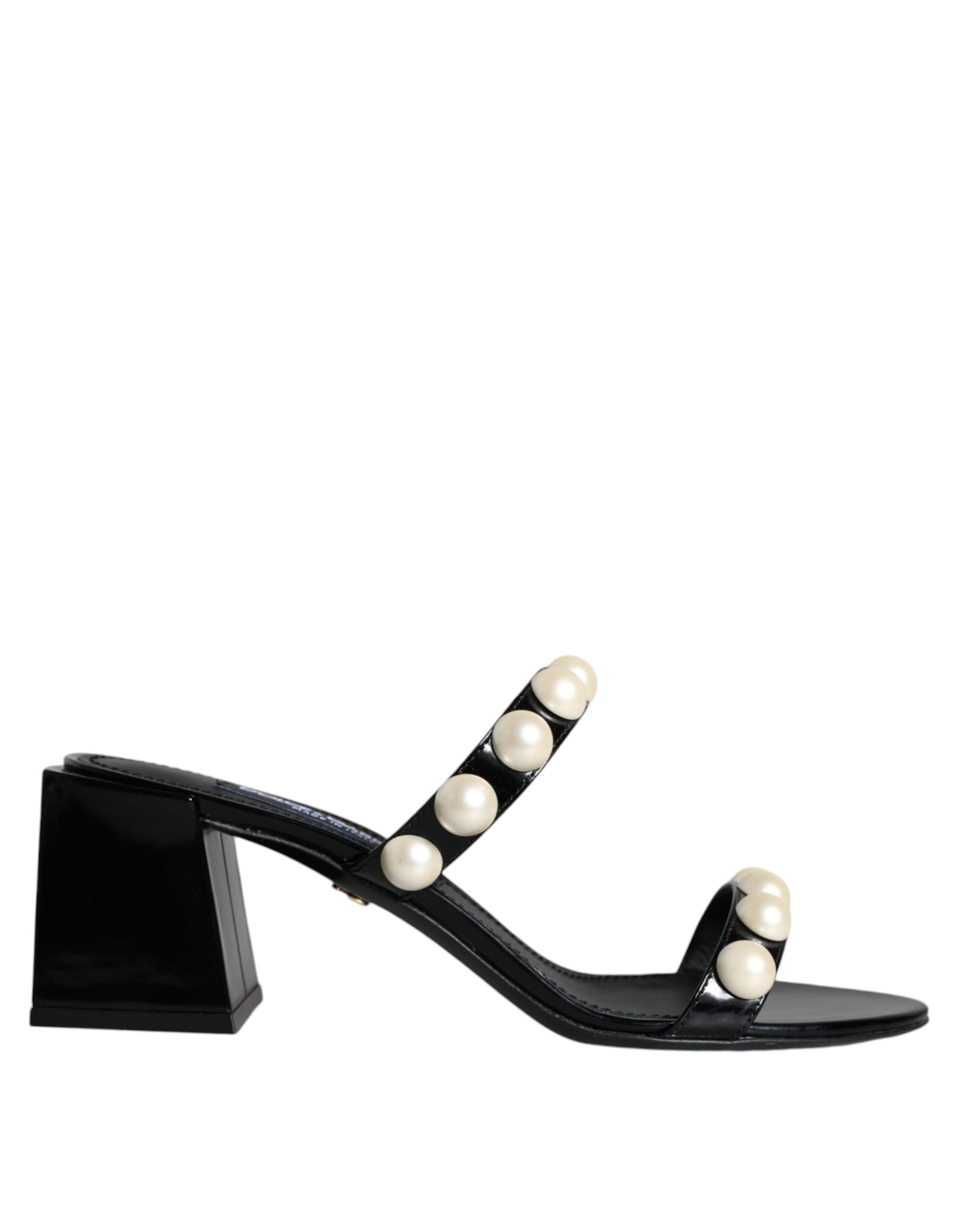 Dolce & Gabbana Black Leather Pearls Slides Sandals Shoes