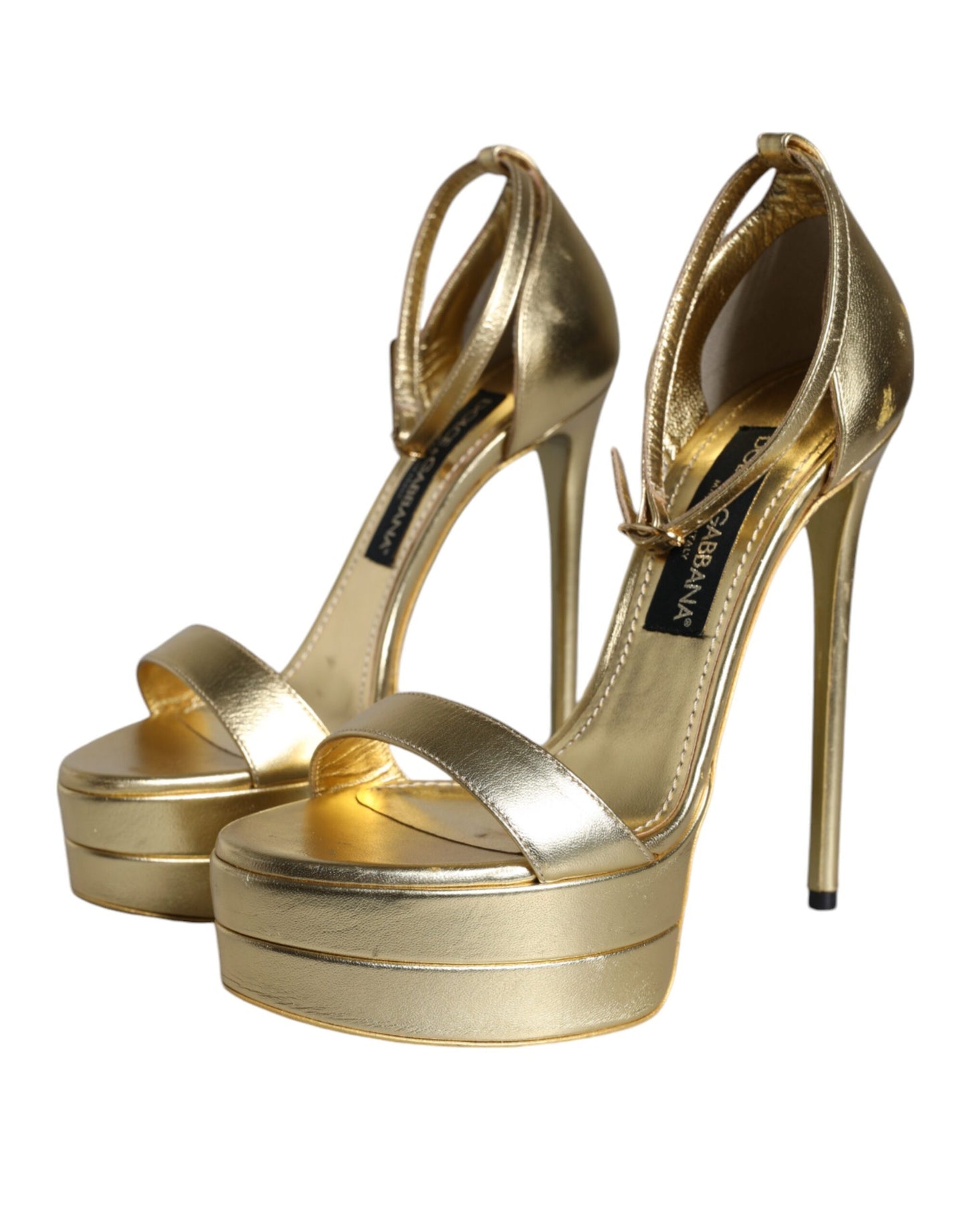 Dolce & Gabbana Gold Leather Platform Keira Sandals Shoes