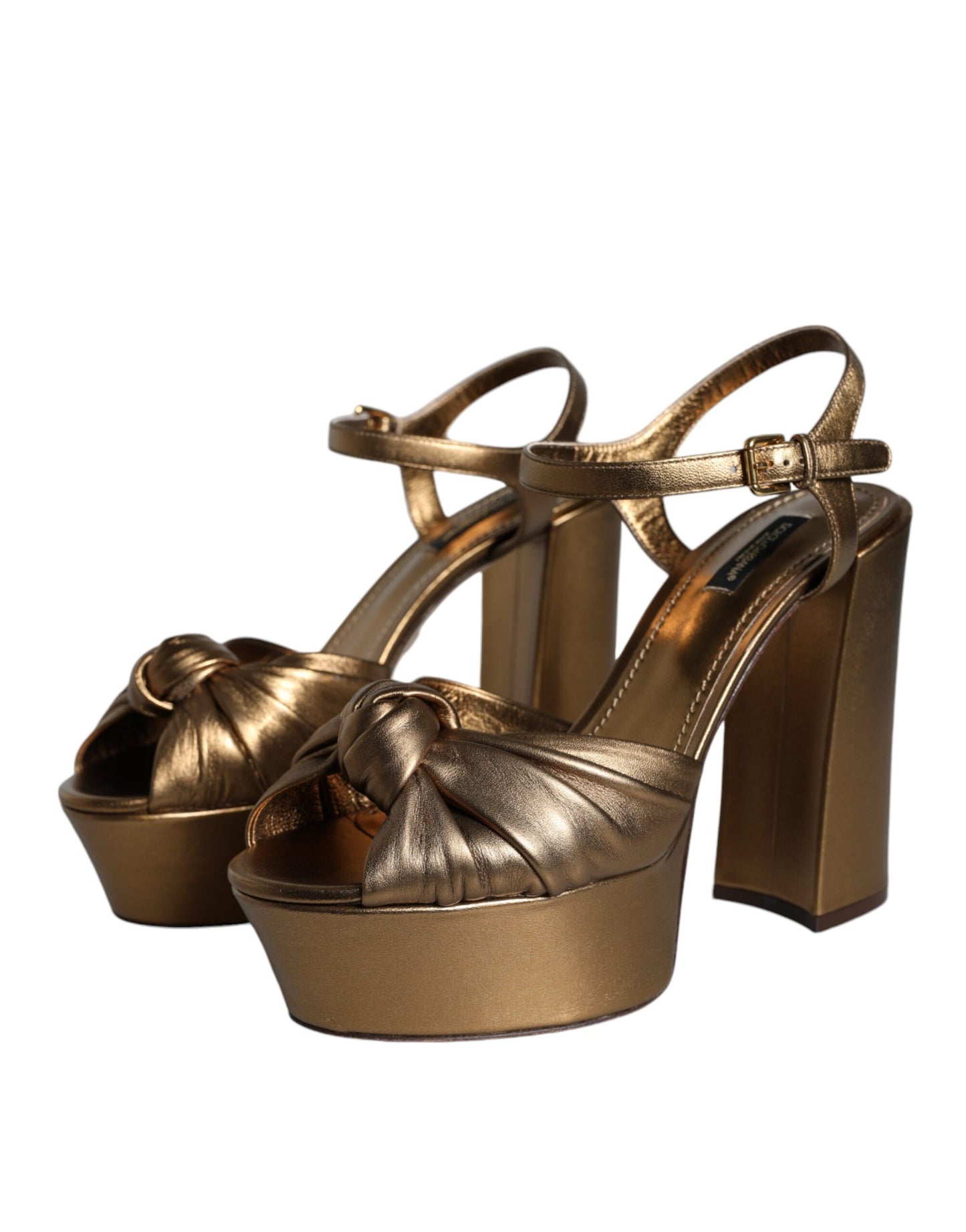 Dolce & Gabbana Gold Leather Platform Keira Sandals Shoes