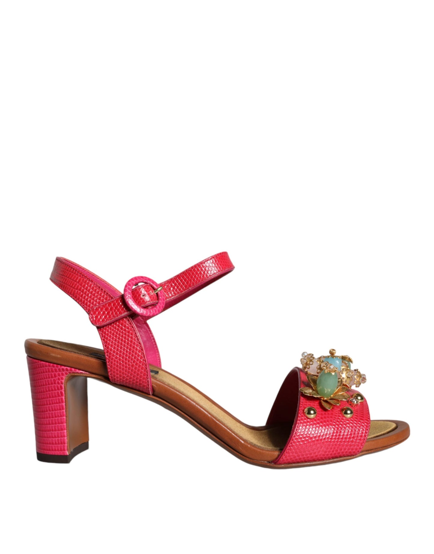 Dolce & Gabbana Fuchsia Leather Embellished Keira Sandals Shoes