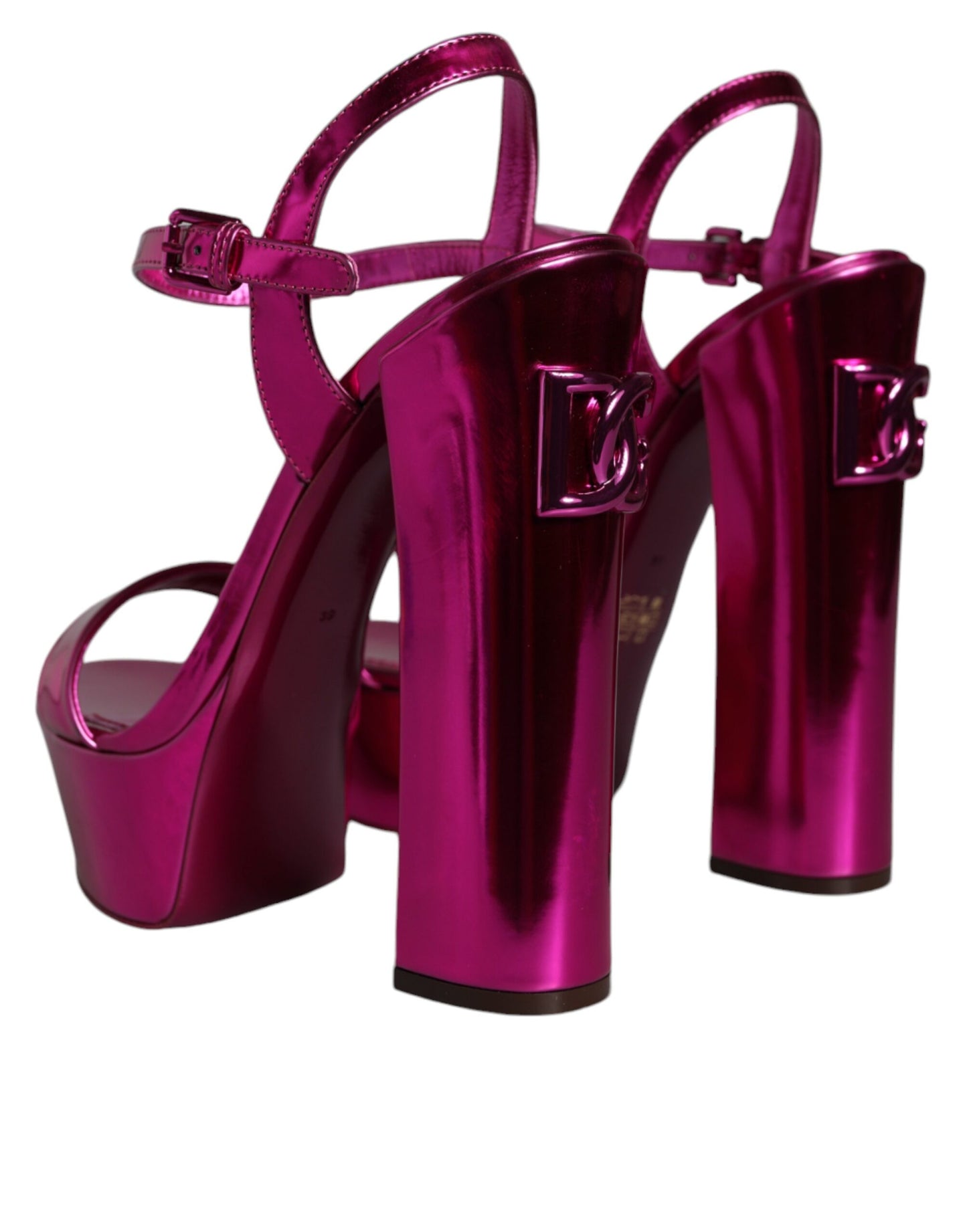 Dolce & Gabbana Fuchsia Leather Platform Logo Keira Sandals Shoes