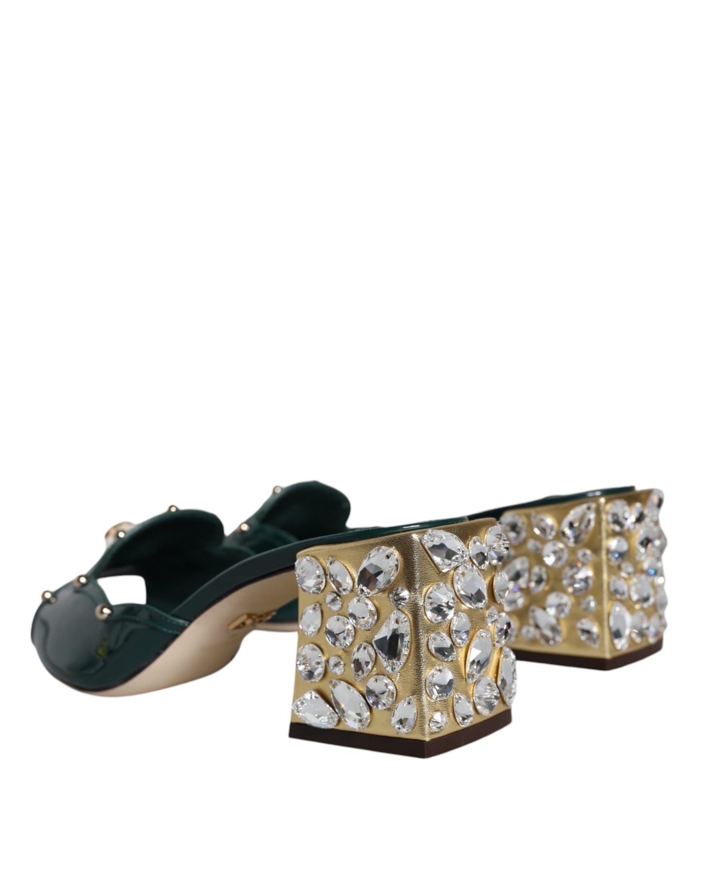 Dolce & Gabbana Green Crystal Leather Slides Sandals Shoes