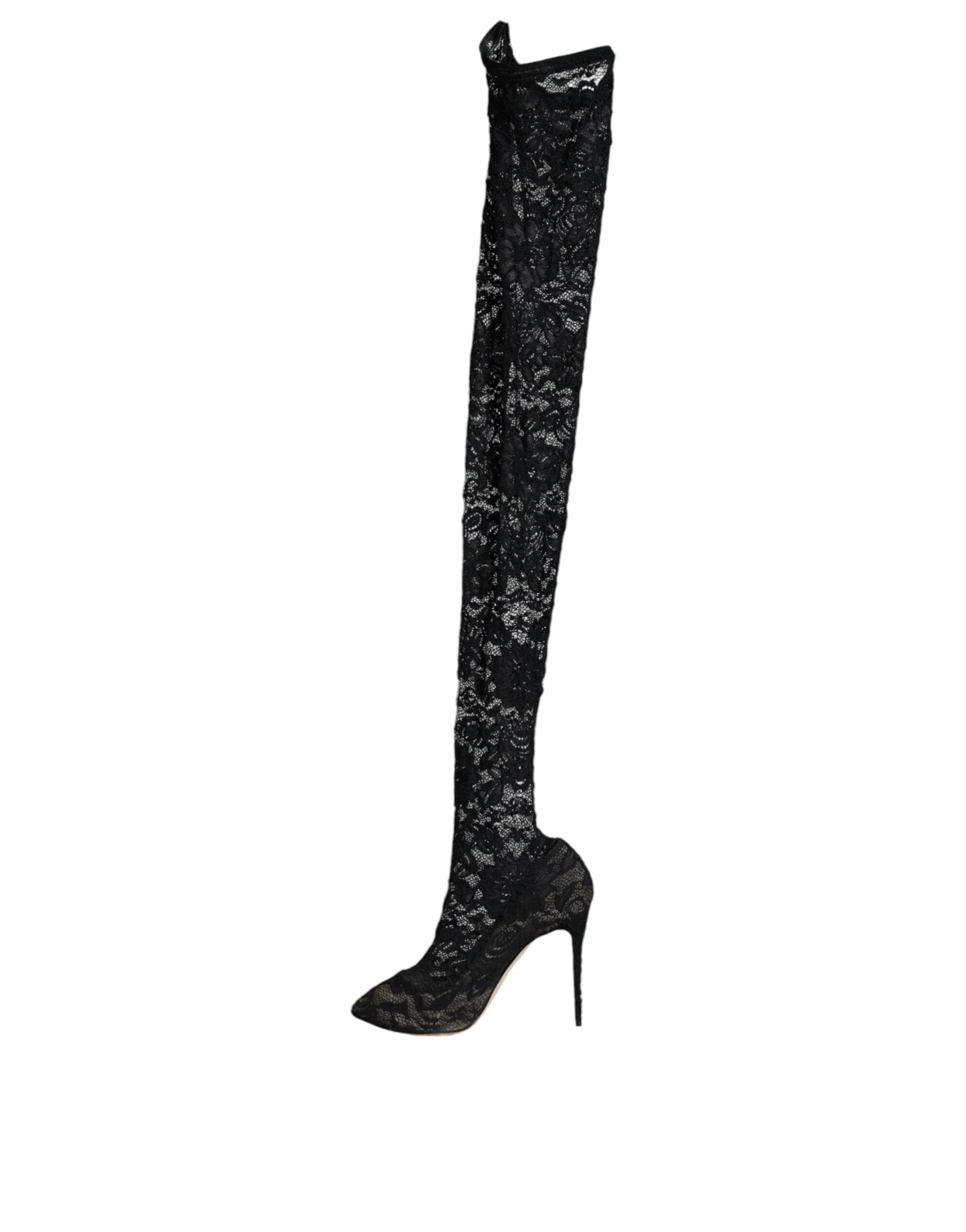 Dolce & Gabbana Black Stretch Socks Taormina Lace Boots Shoes