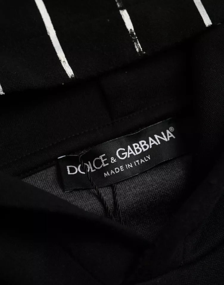 Dolce & Gabbana Black White Stripes Logo Hooded Sweater