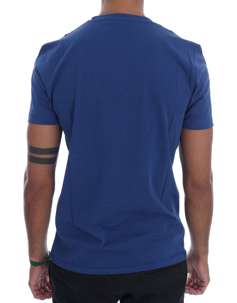 Frankie Morello Stylish Blue Riders Motif Cotton Tee