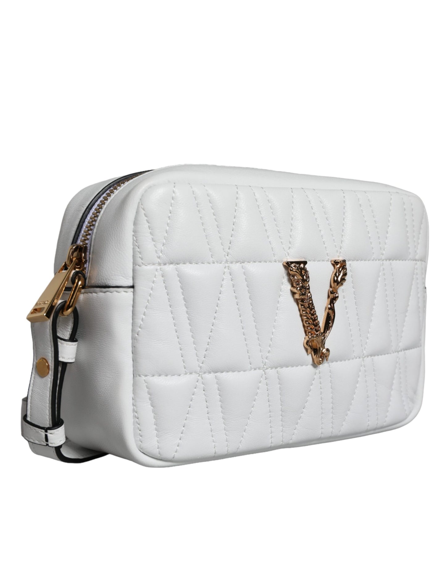 Versace White Quilted Nappa Leather Crossbody Shoulder Bag